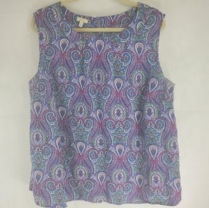 Talbots 2x Paisley Sleeveless Blouse Blue Purple